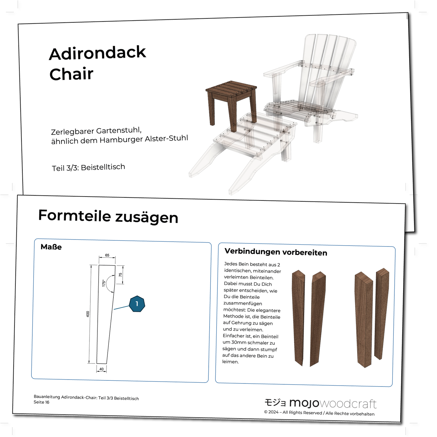 BUNDLE Adirondack Chair (zerlegbar) + Beinauflage + Beistelltisch / Gartenstuhl | DIY Bauanleitung DEUTSCH - MojoWoodcraft